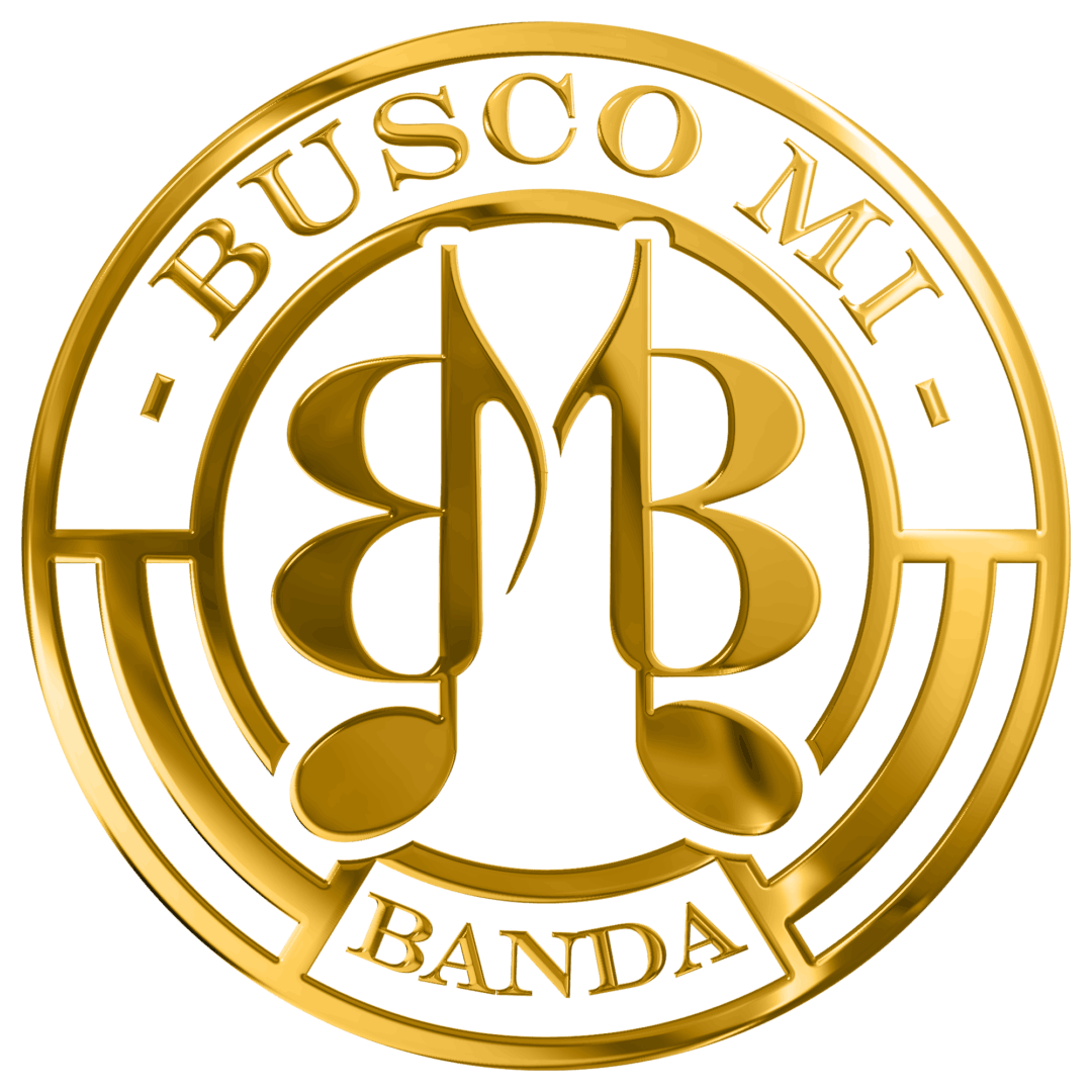 Busco Mi logo in gold color and music symbols