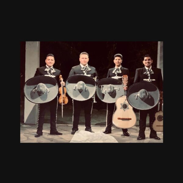 Musicians holding their black cow boy hats and their instruments