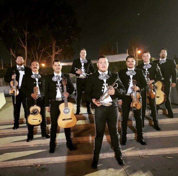 musicians holding their guitars and standing in an order