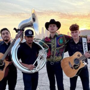 Group of musicians posing with their classical guitar and French horn