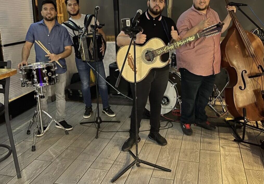 Musicians playing guitar, snare drum, violin and accordion